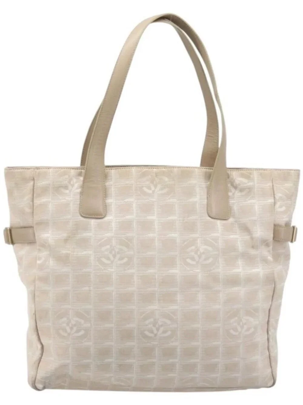 CHANEL New Travel Line Tote Bag Nylon Beige Gold CC Auth BA11779